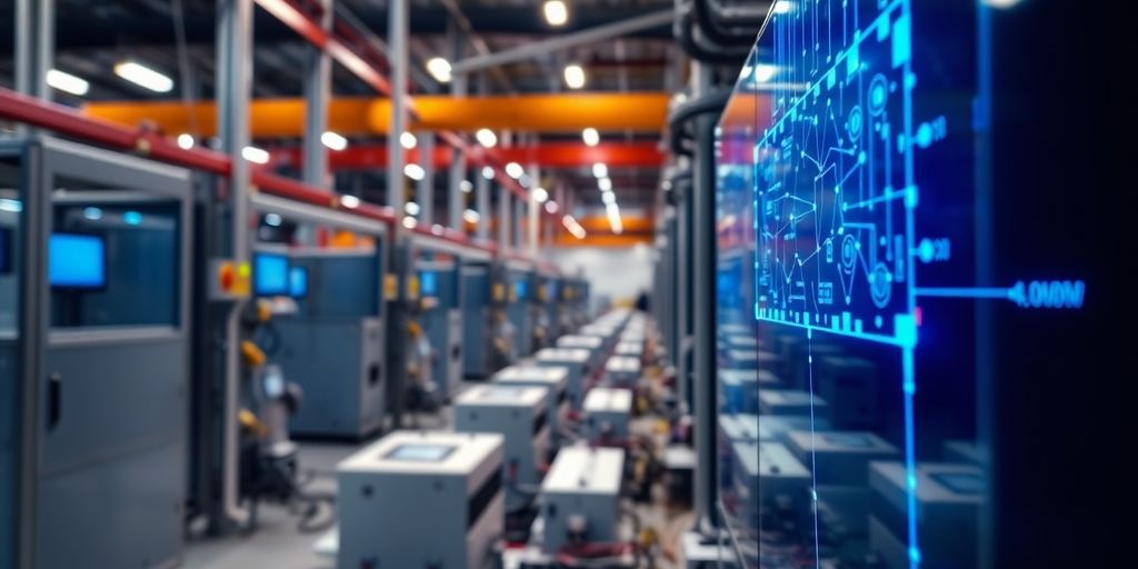 Fotografie von vernetzten Industriemaschinen in der Fertigung.