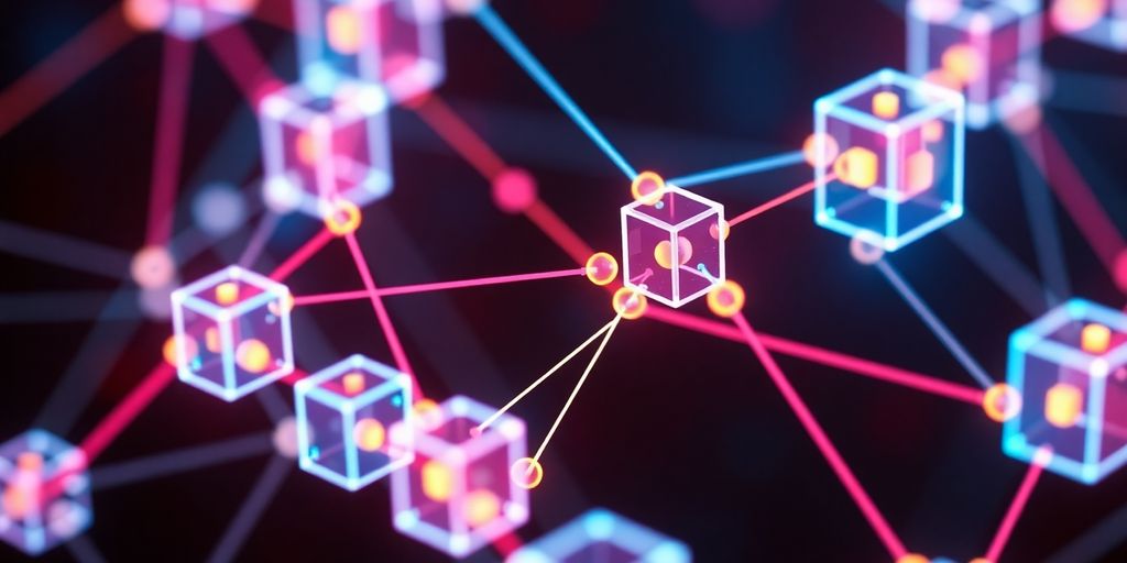 Fotografie eines Blockchain-Netzwerks mit verbundenen Blöcken.